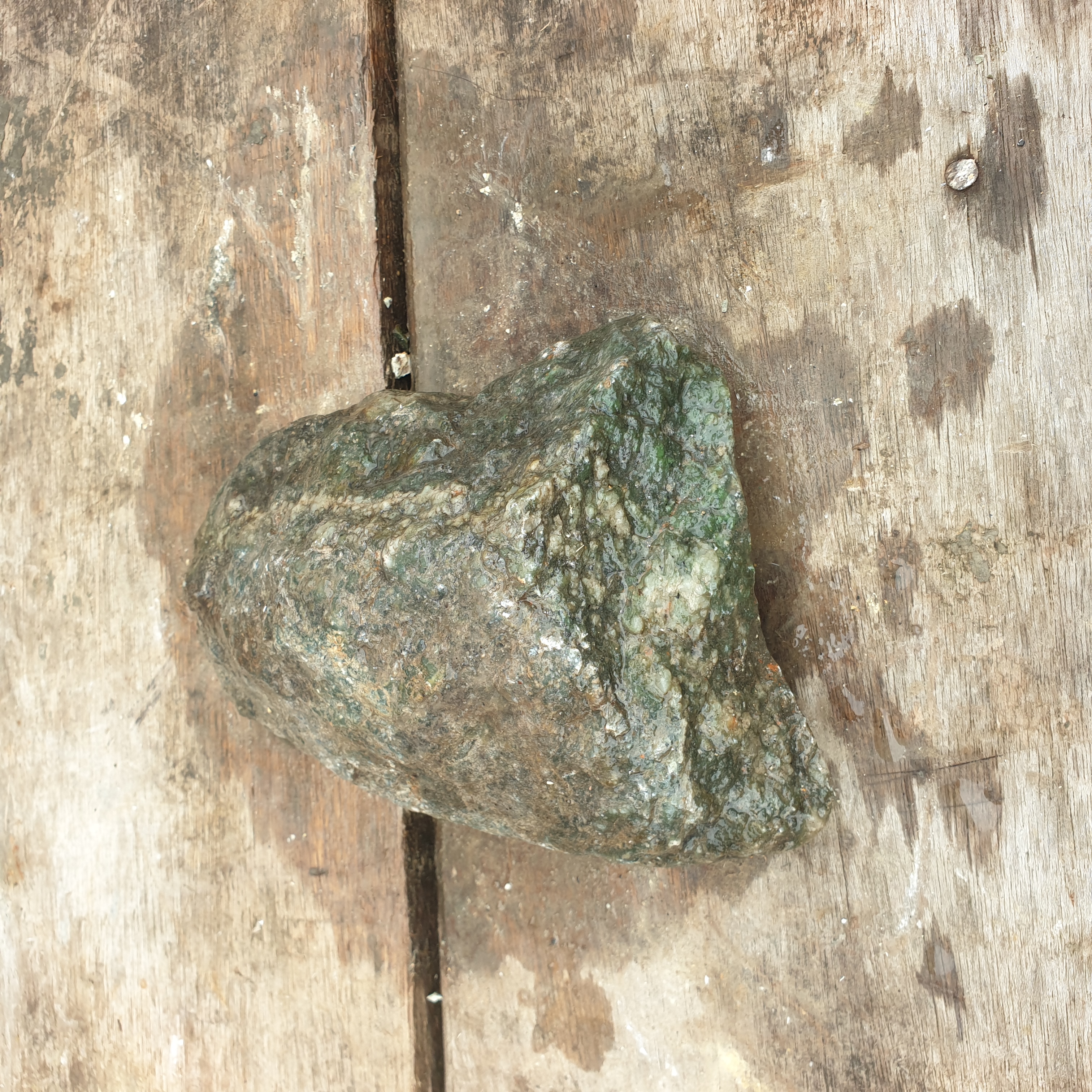 Aceh Natural Deep Moss Green Nephrite Jade with Textured Rough Surface and Organic Mineral Veining Rough Stone – 2.1 KG