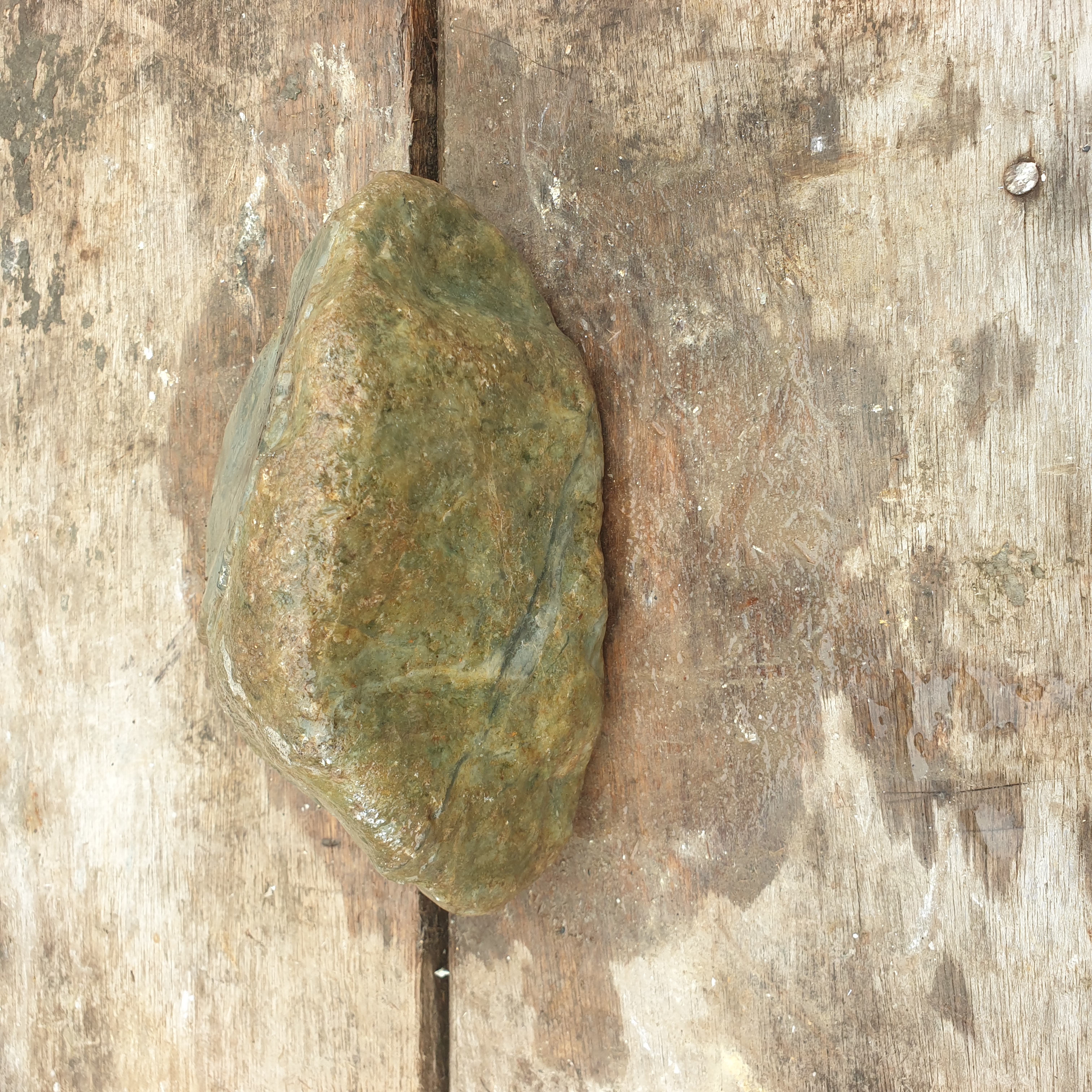 Aceh Natural Gray-Green Ice Jade Rough Stone with Weathered Brown Cortex and Organic Mineral Banding – 3.5 KG
